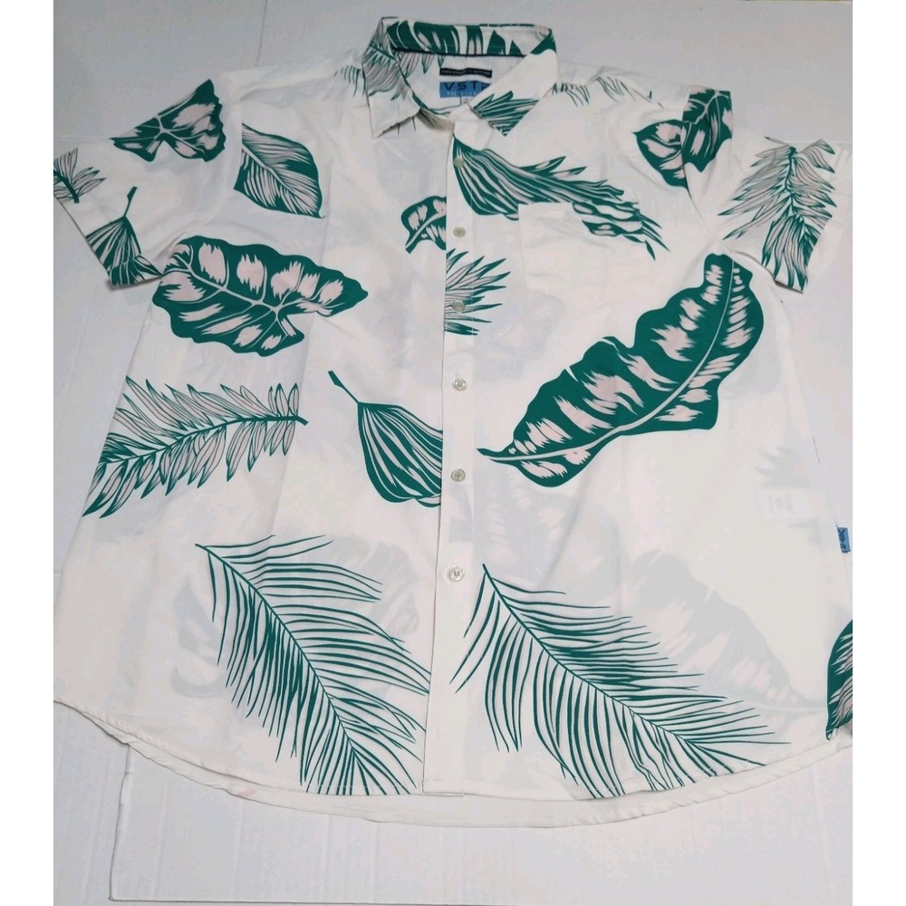 VSTR Hawaiian Aloha Shirt Mens XL Tropical Leaf 4 Way Stretch Beach Surf